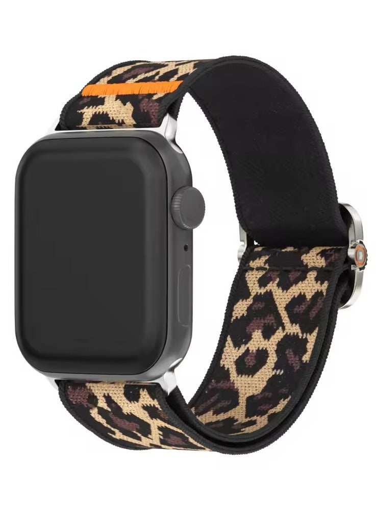 حزام نايلون قابل للتعديل لساعة Apple Watch Series 10/9/8/7/6/5/Ultra 2/Ultra - 49 مم 44 مم 45 مم 42 مم 46 مم مع مشبك معدني (بني نمر) - Image 3